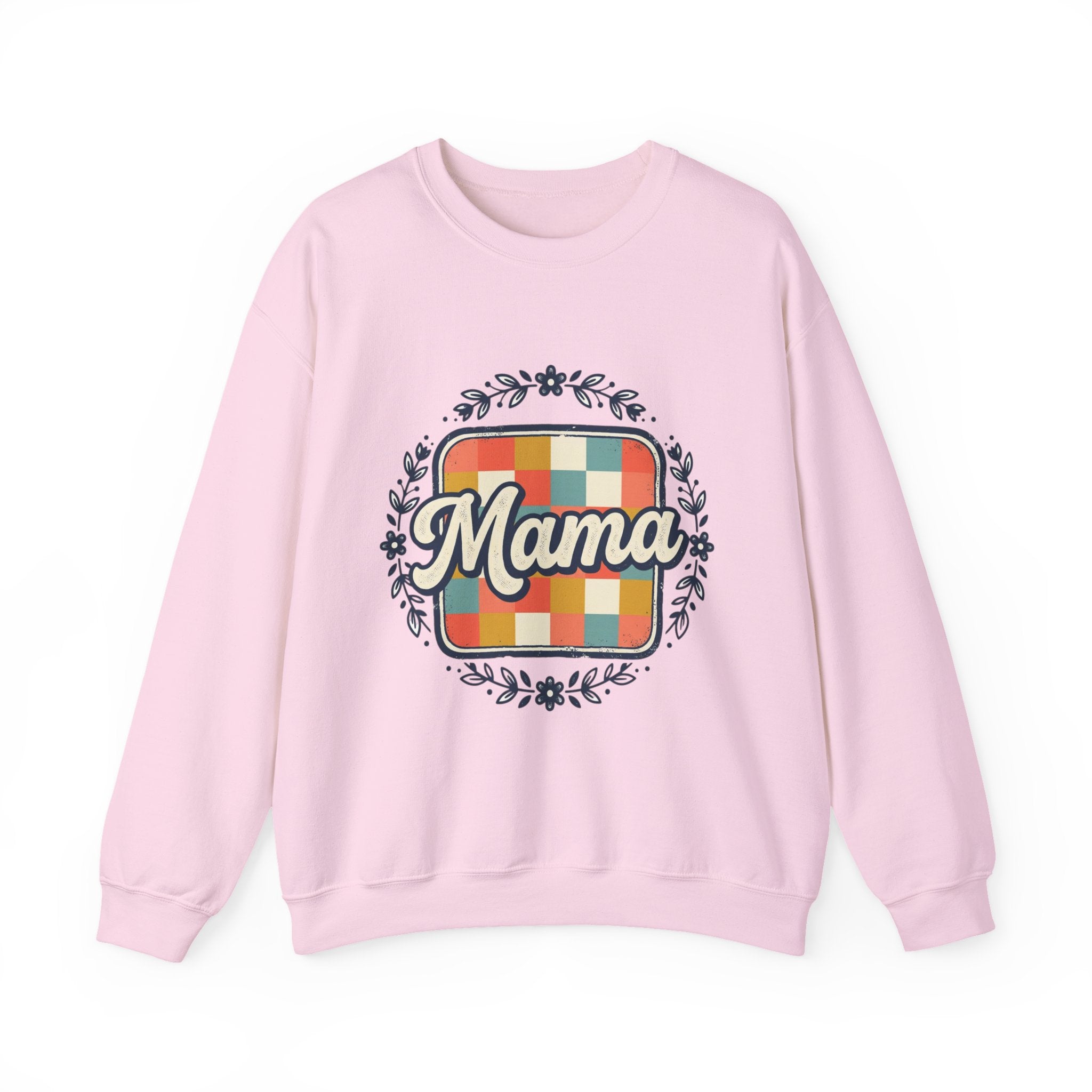 Mama Retro Plaid Crewneck Sweatshirt — Vintage Floral Mom Shirt