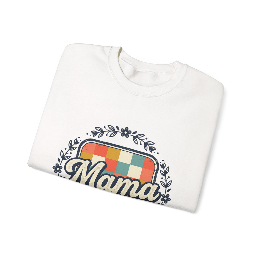 Mama Retro Plaid Crewneck Sweatshirt — Vintage Floral Mom Shirt