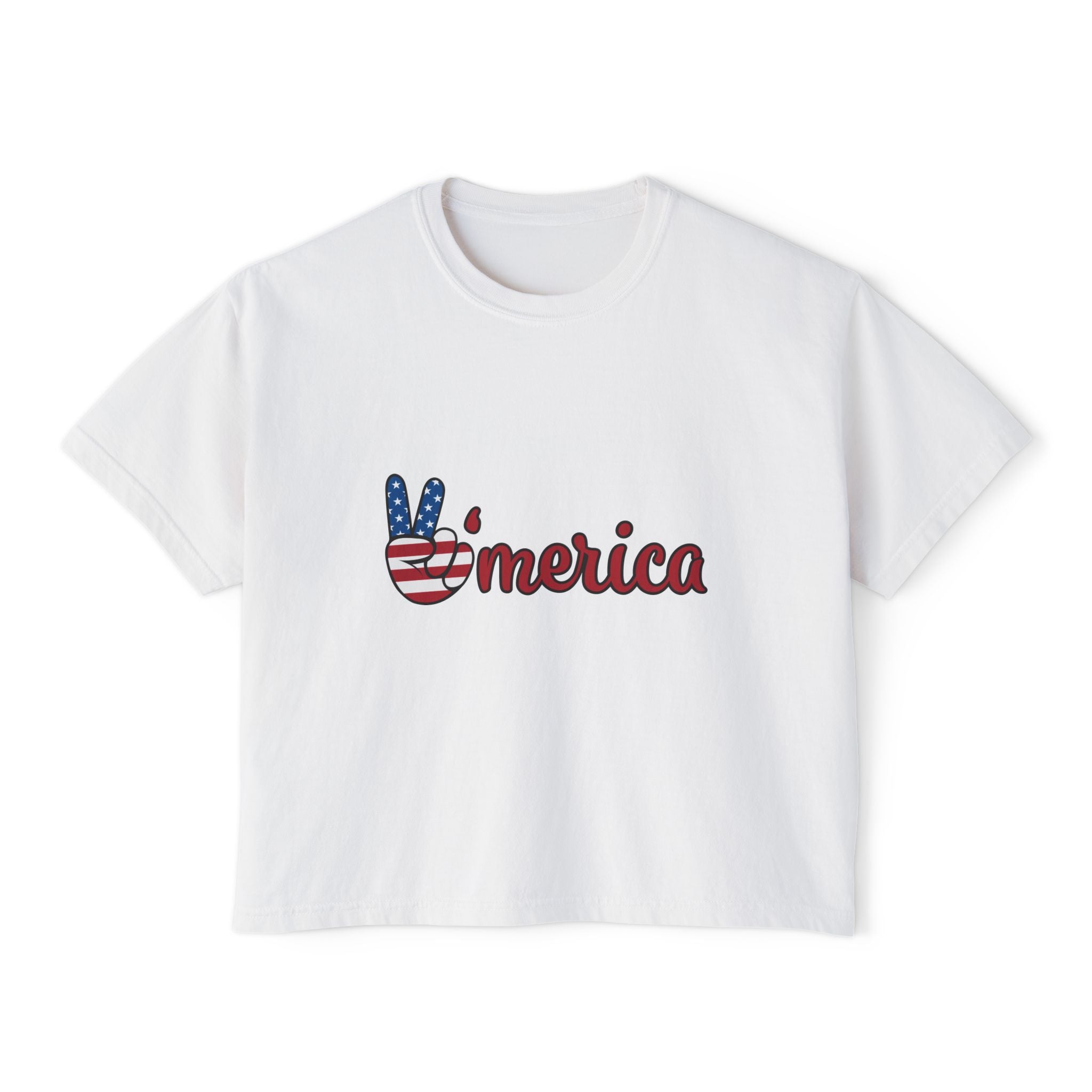 'Merica Peace Sign Boxy Tee — Patriotic 4th of July Women's Crop T-Shirt