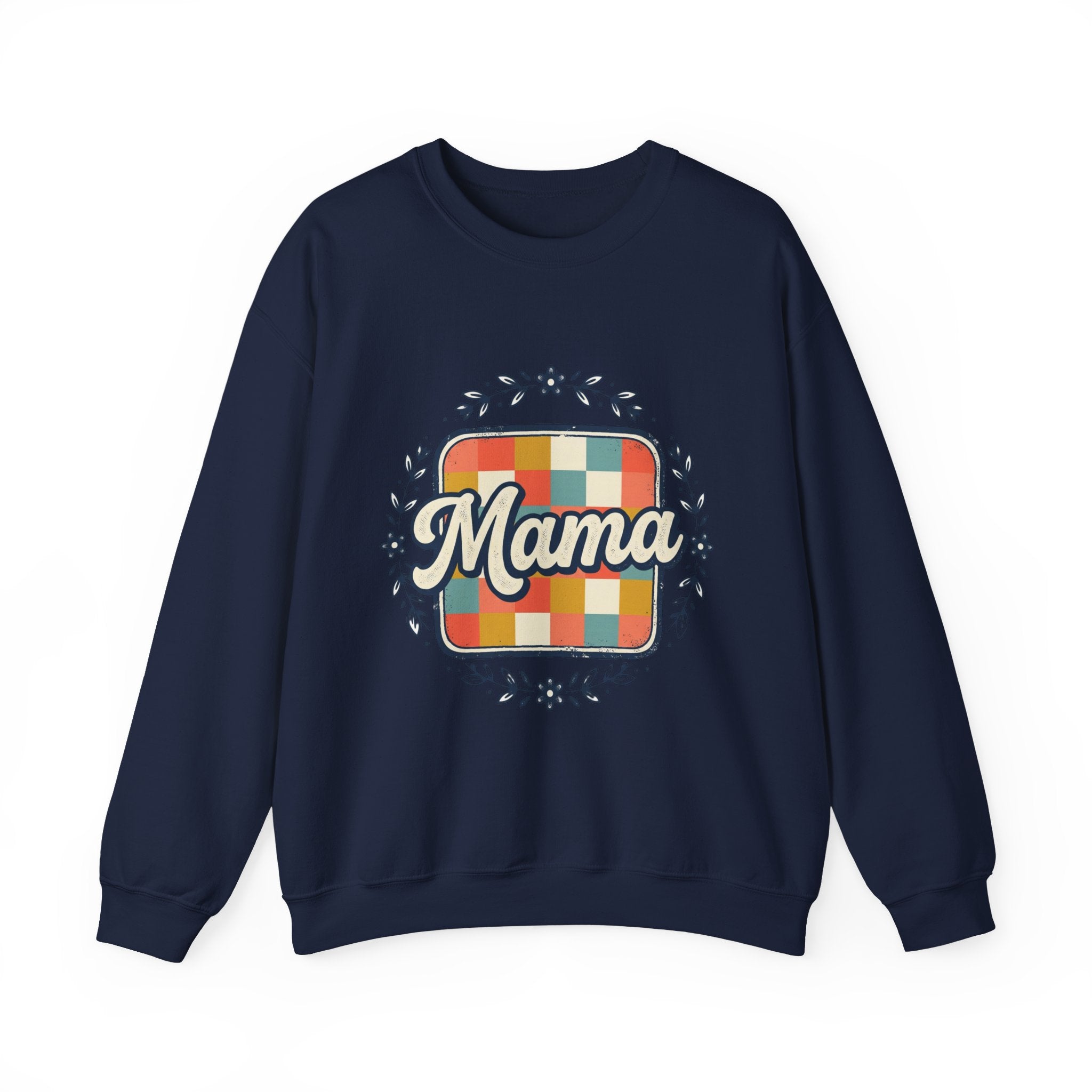 Mama Retro Plaid Crewneck Sweatshirt — Vintage Floral Mom Shirt
