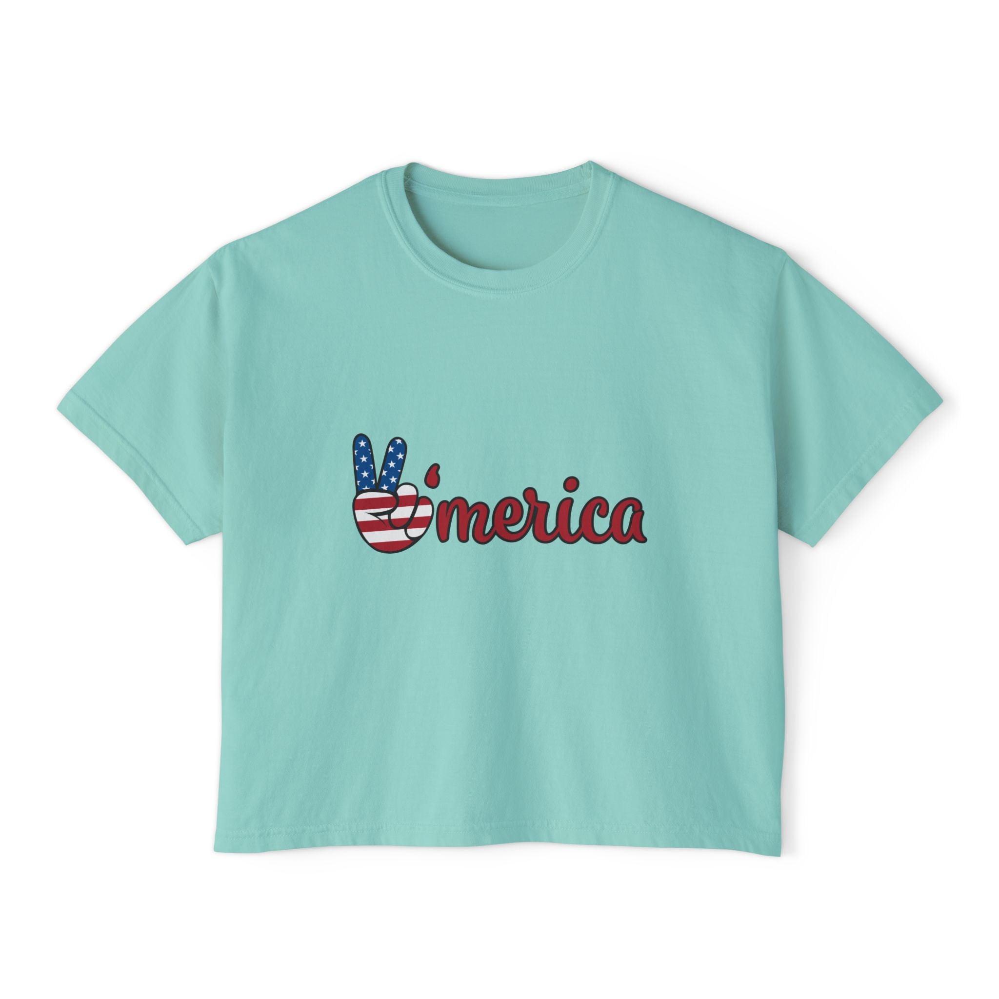 'Merica Peace Sign Boxy Tee — Patriotic 4th of July Women's Crop T-Shirt