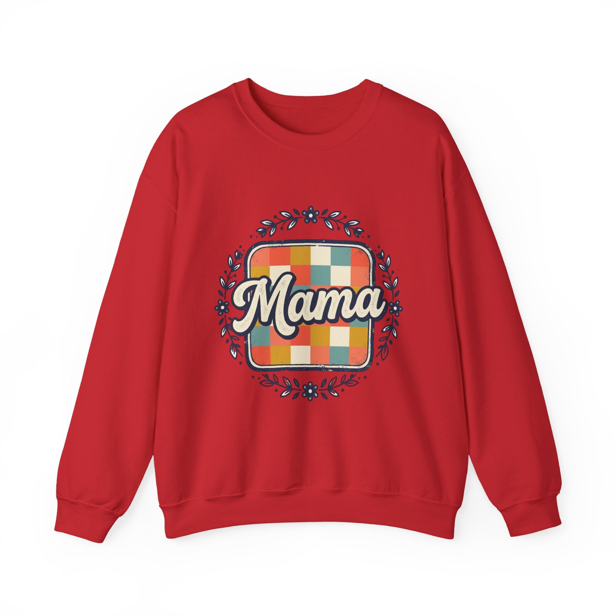 Mama Retro Plaid Crewneck Sweatshirt — Vintage Floral Mom Shirt