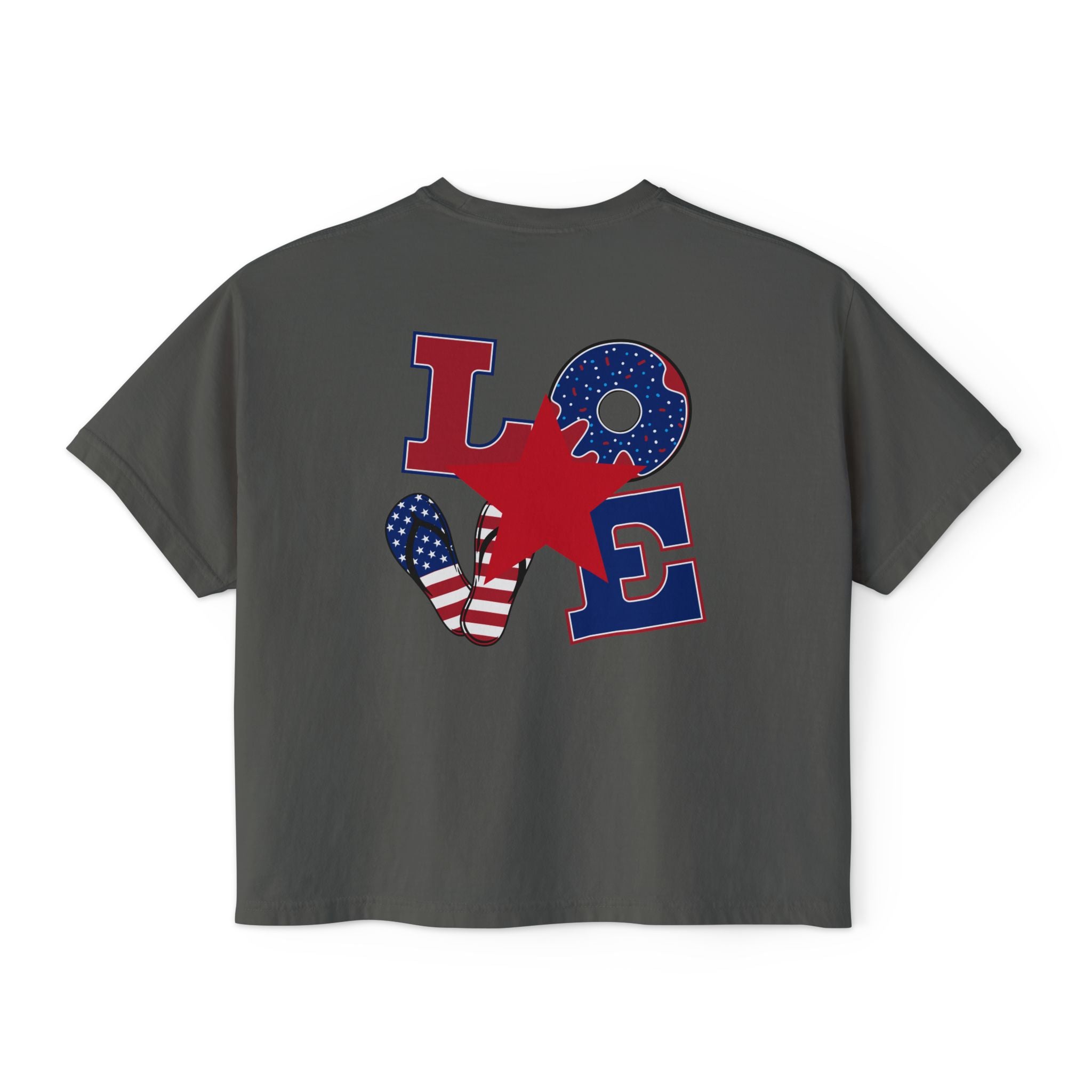 'Merica Peace Sign Boxy Tee — Patriotic 4th of July Women's Crop T-Shirt
