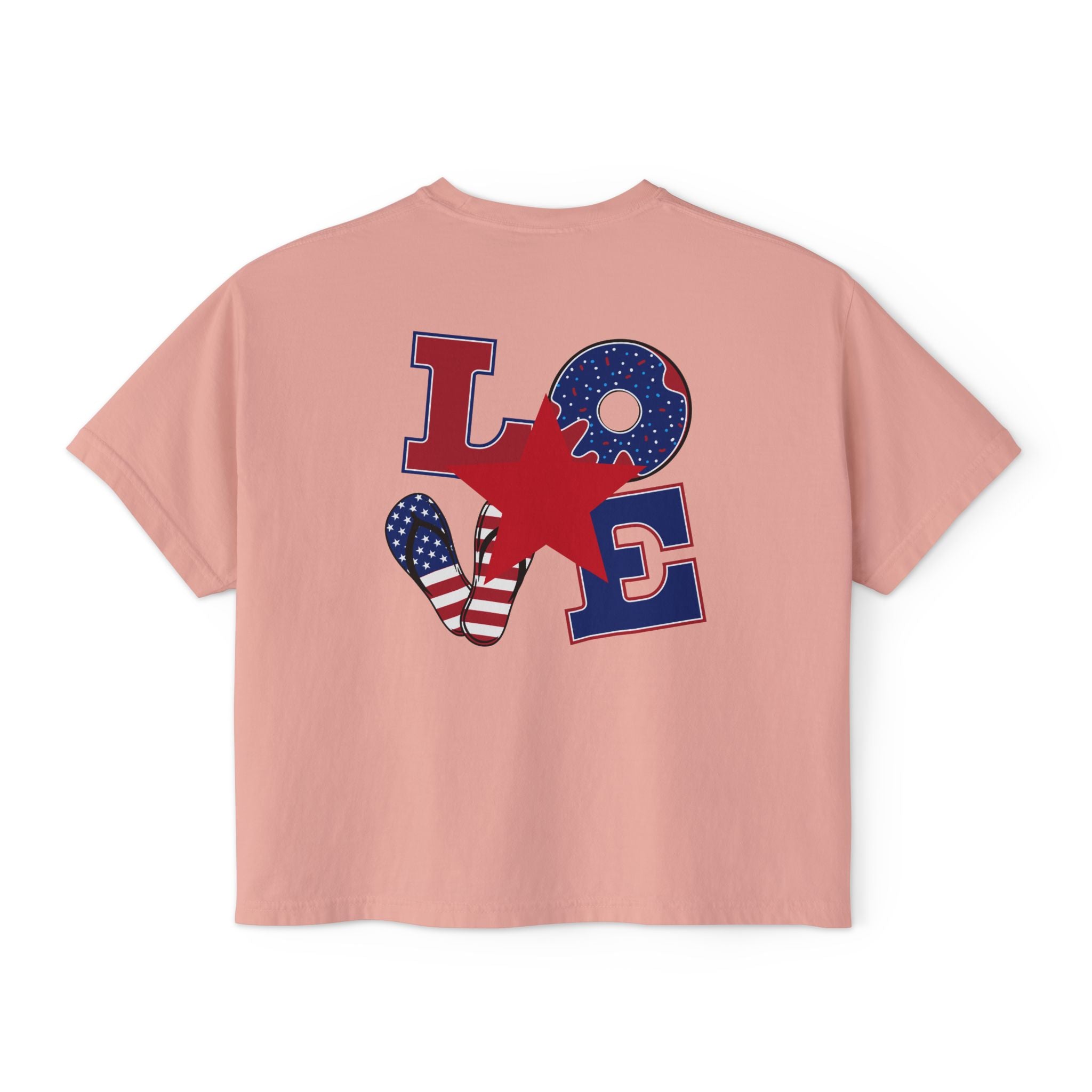 'Merica Peace Sign Boxy Tee — Patriotic 4th of July Women's Crop T-Shirt