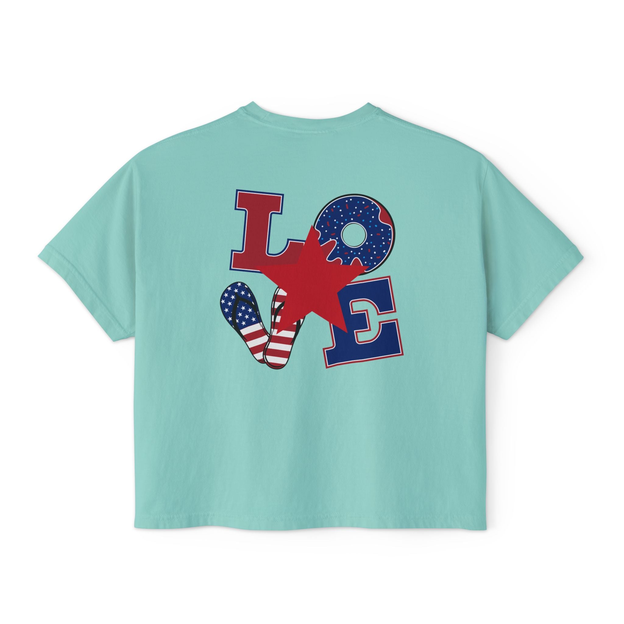 'Merica Peace Sign Boxy Tee — Patriotic 4th of July Women's Crop T-Shirt