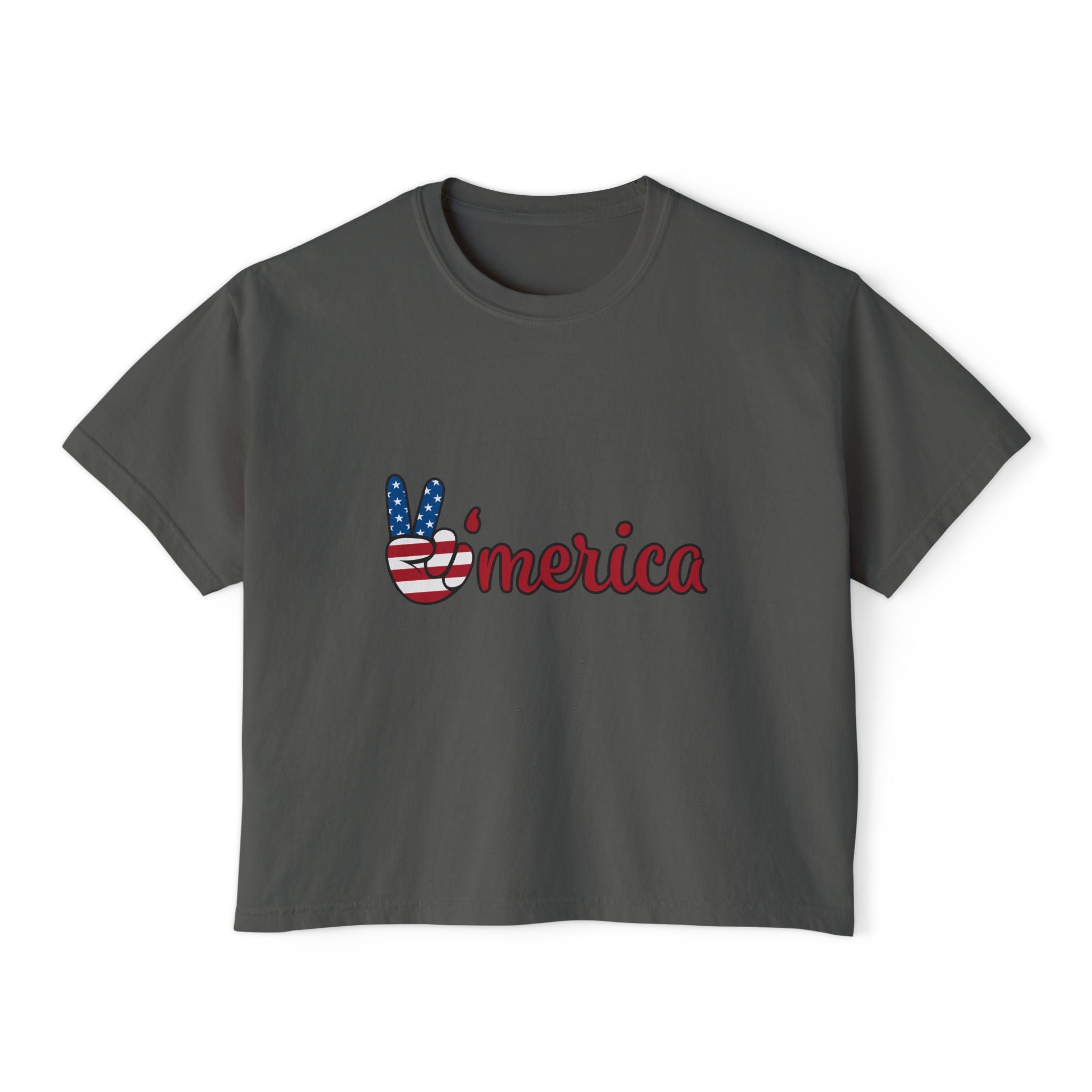 'Merica Peace Sign Boxy Tee — Patriotic 4th of July Women's Crop T-Shirt