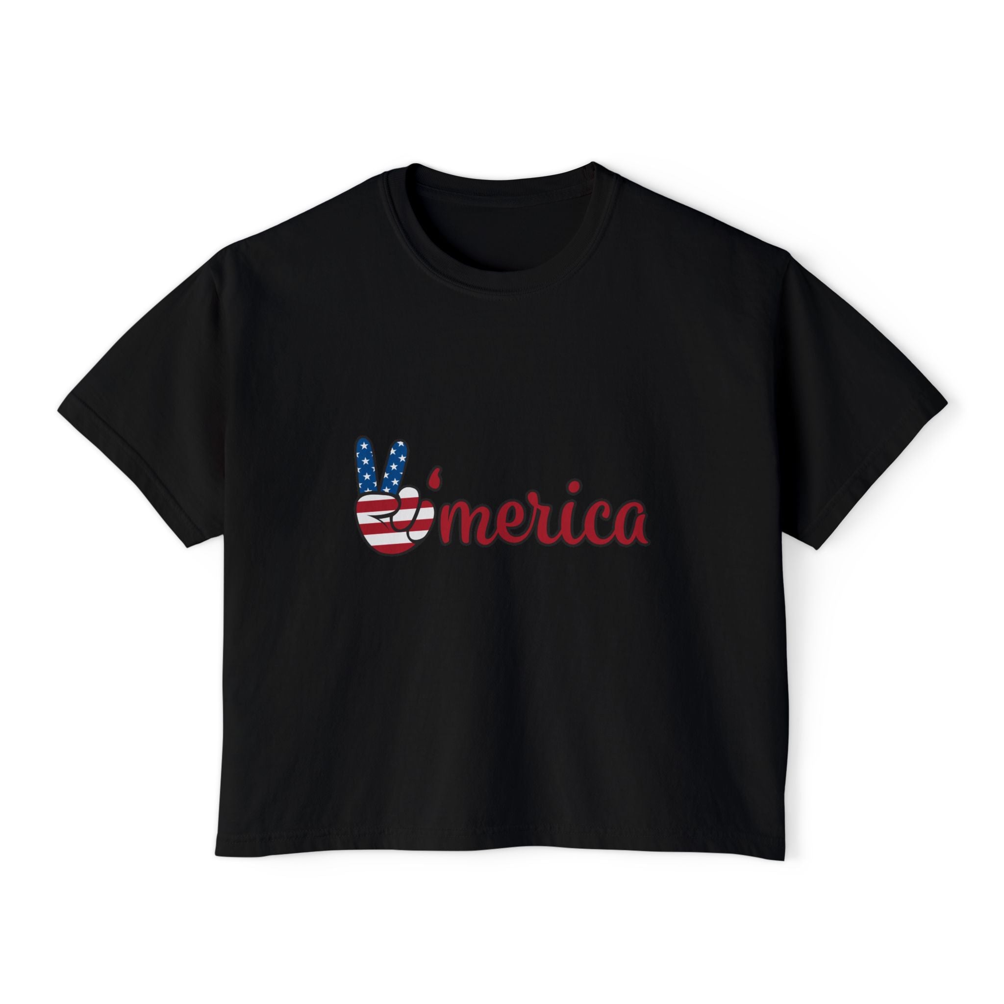 'Merica Peace Sign Boxy Tee — Patriotic 4th of July Women's Crop T-Shirt