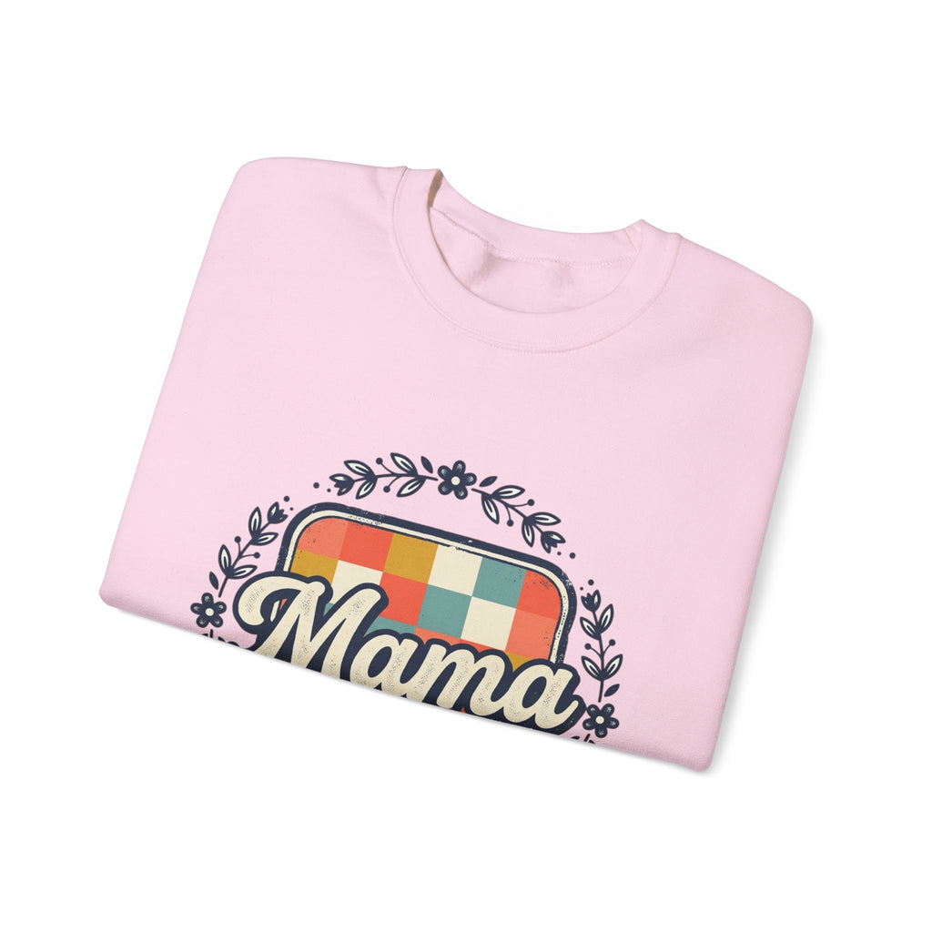 Mama Retro Plaid Crewneck Sweatshirt — Vintage Floral Mom Shirt