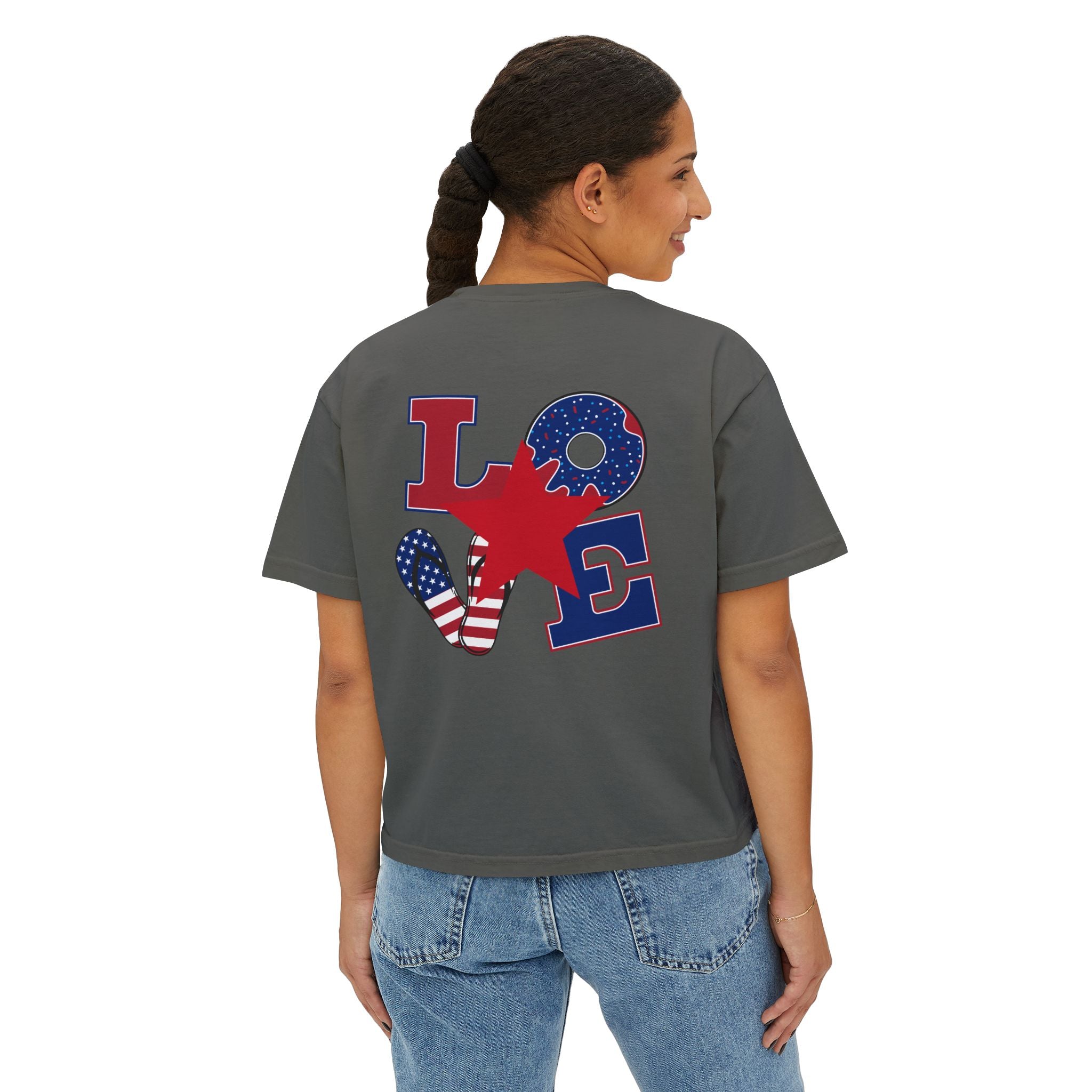 'Merica Peace Sign Boxy Tee — Patriotic 4th of July Women's Crop T-Shirt