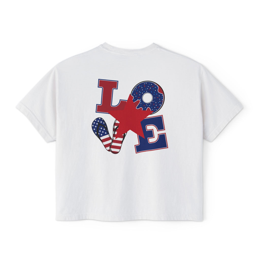 'Merica Peace Sign Boxy Tee — Patriotic 4th of July Women's Crop T-Shirt
