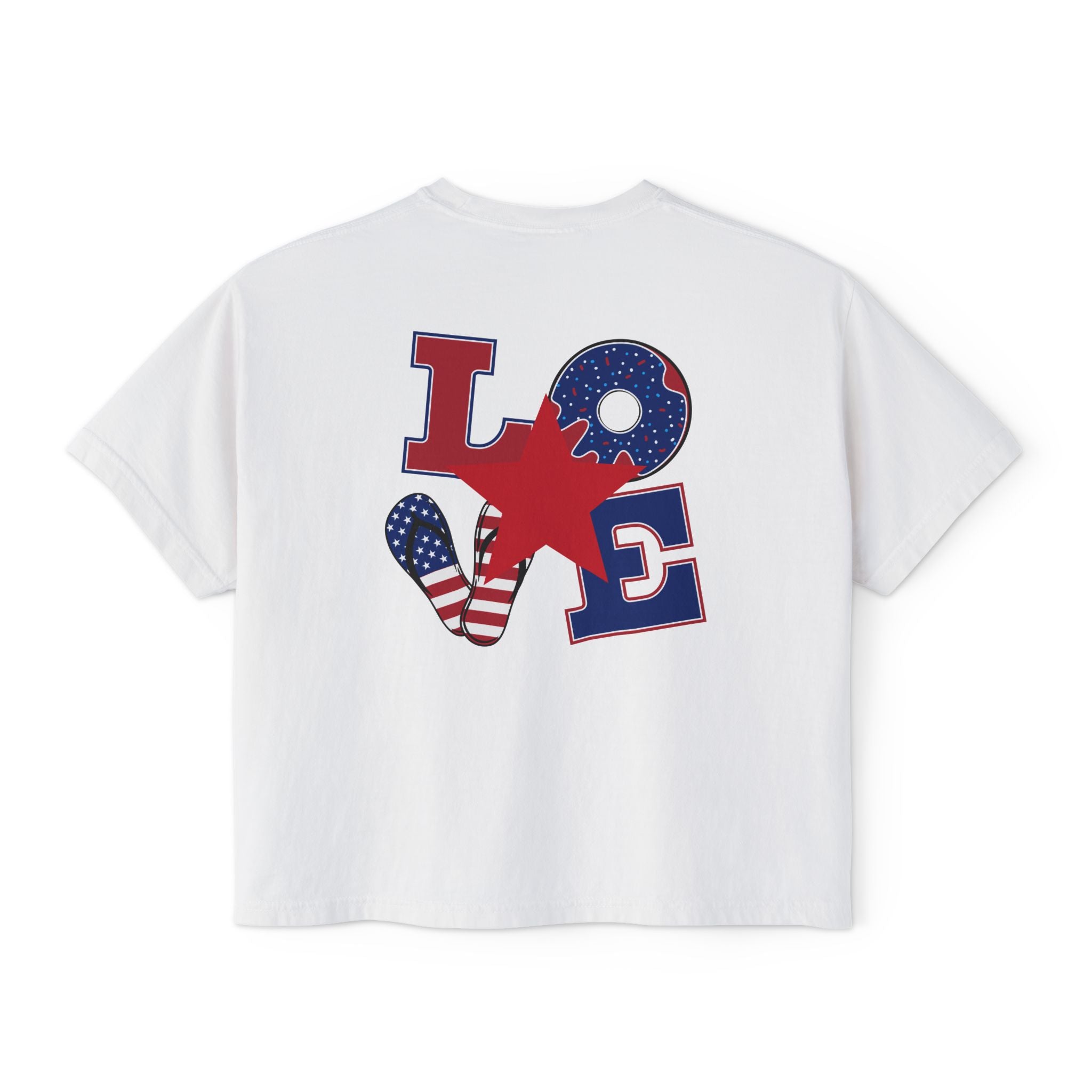 'Merica Peace Sign Boxy Tee — Patriotic 4th of July Women's Crop T-Shirt