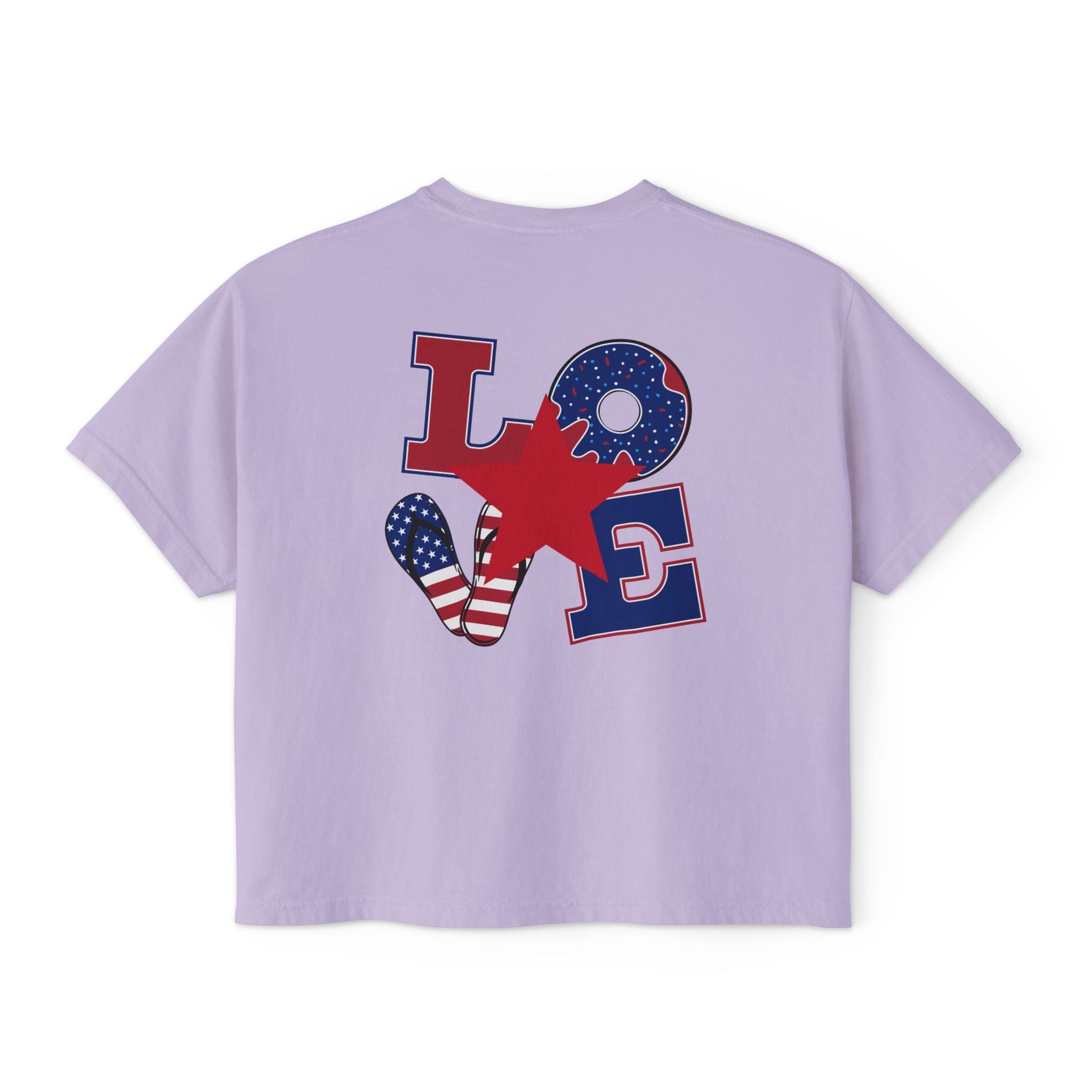 'Merica Peace Sign Boxy Tee — Patriotic 4th of July Women's Crop T-Shirt