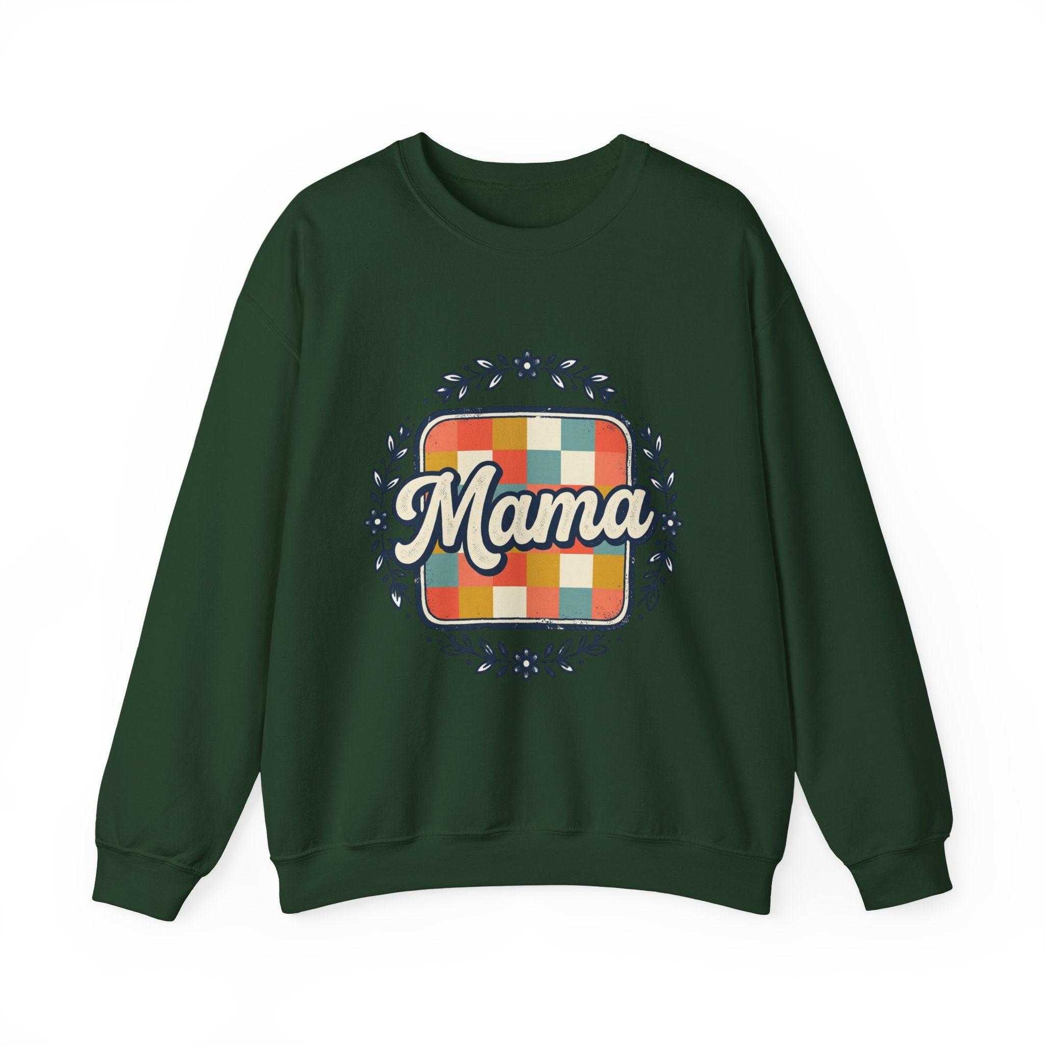 Mama Retro Plaid Crewneck Sweatshirt — Vintage Floral Mom Shirt