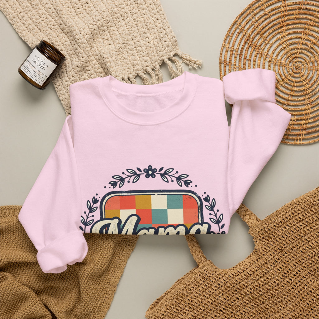 Mama Retro Plaid Crewneck Sweatshirt — Vintage Floral Mom Shirt