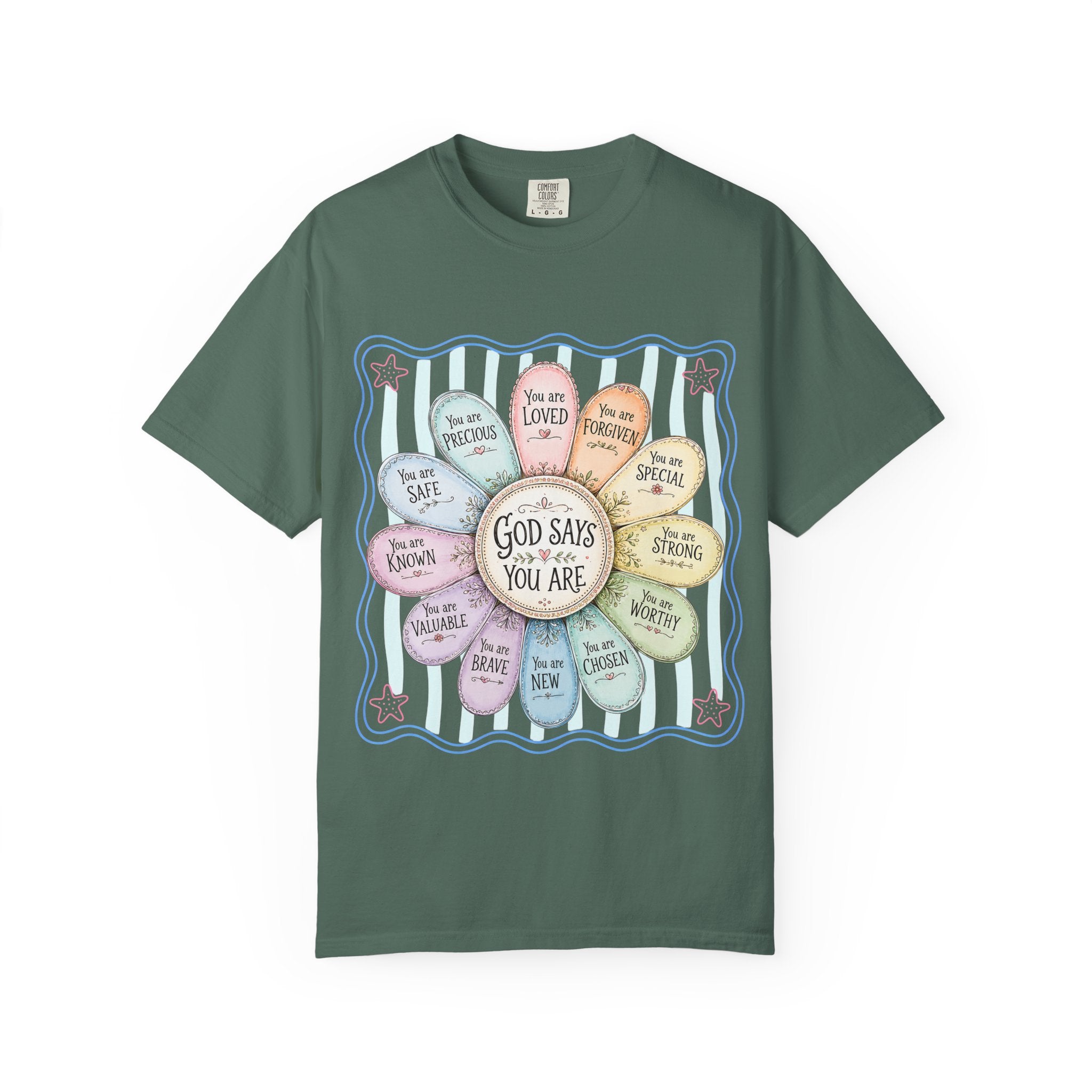 Faith Affirmation T-Shirt — "God Says You Are" Pastel Floral Design
