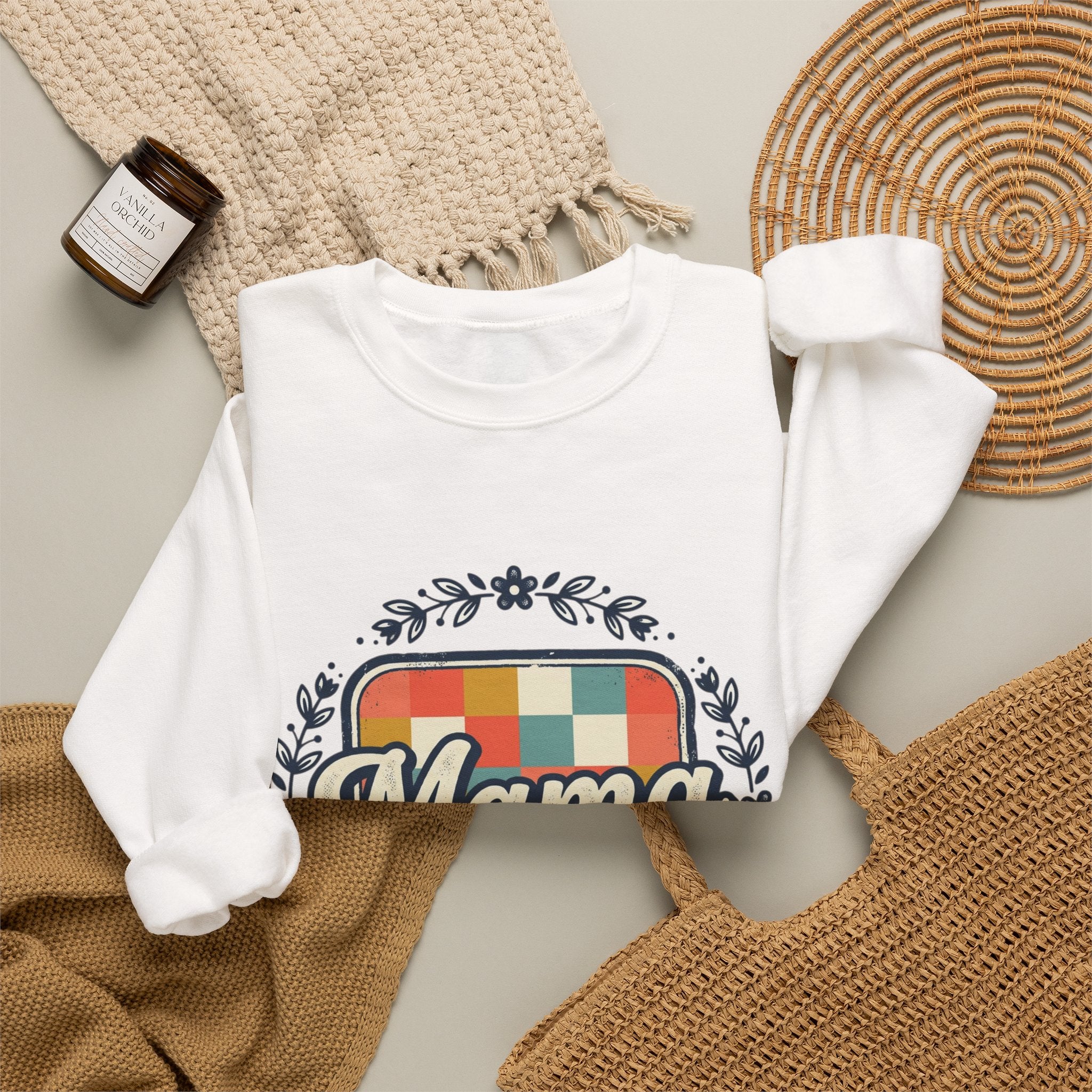 Mama Retro Plaid Crewneck Sweatshirt — Vintage Floral Mom Shirt