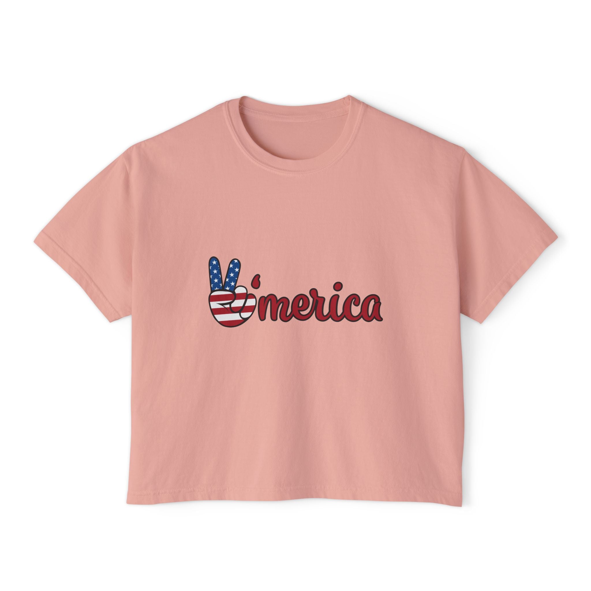 'Merica Peace Sign Boxy Tee — Patriotic 4th of July Women's Crop T-Shirt