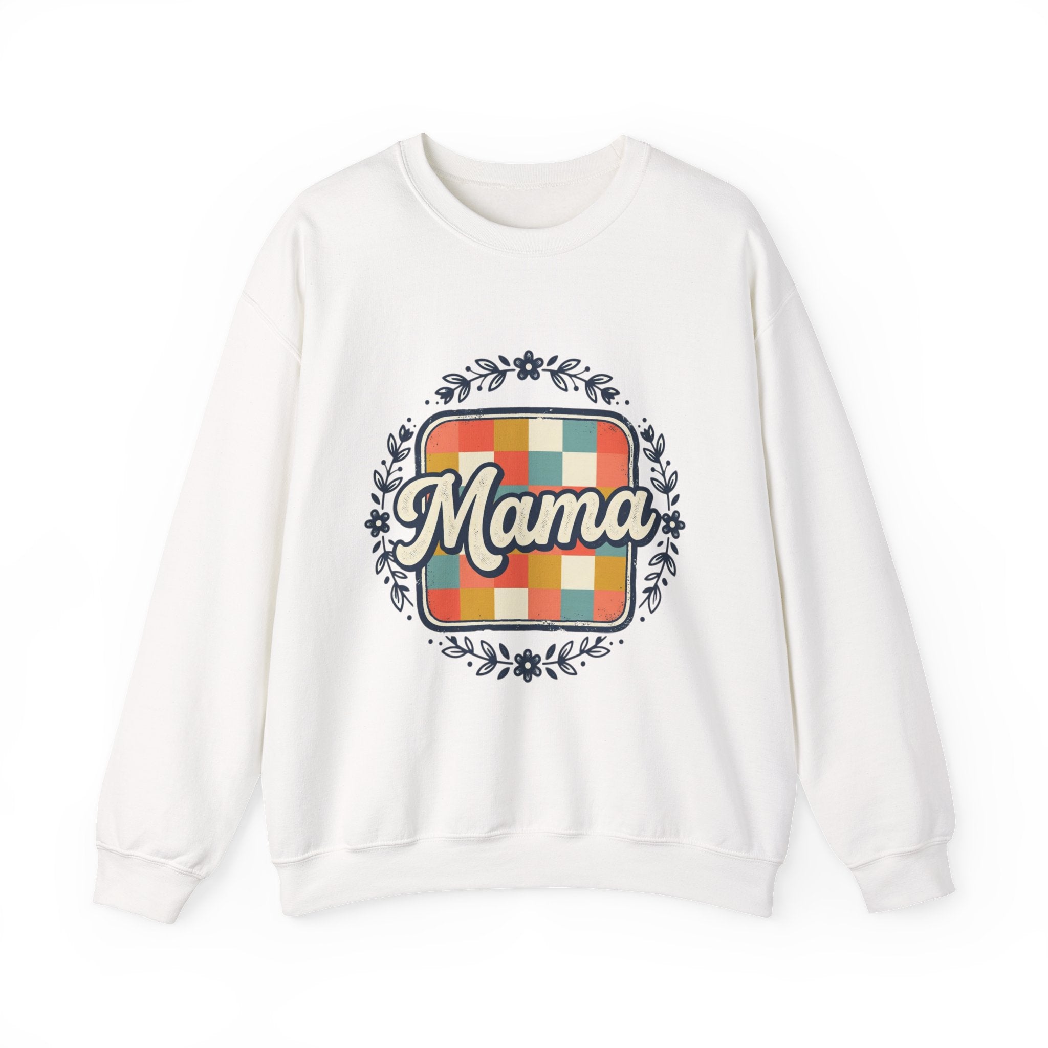 Mama Retro Plaid Crewneck Sweatshirt — Vintage Floral Mom Shirt