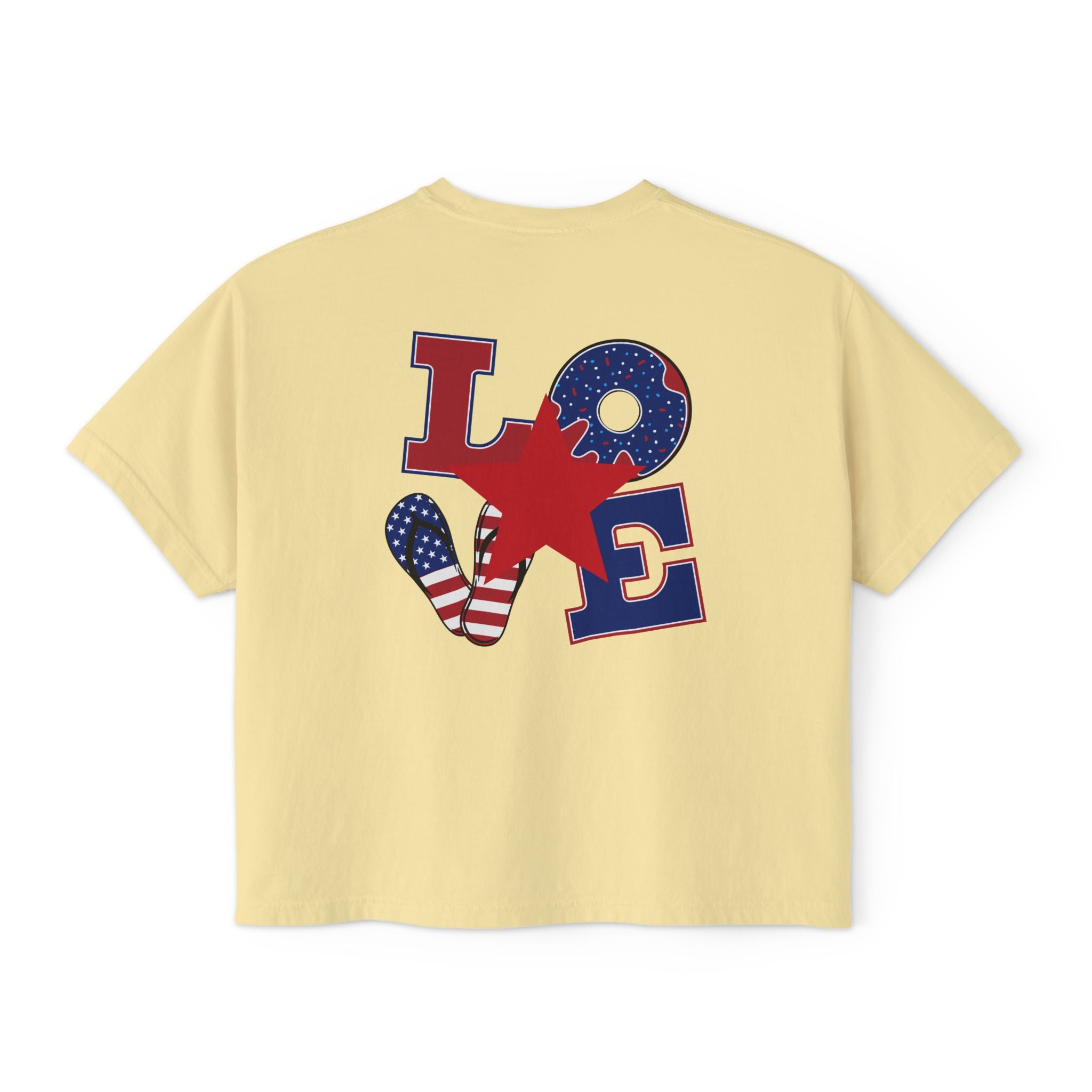 'Merica Peace Sign Boxy Tee — Patriotic 4th of July Women's Crop T-Shirt