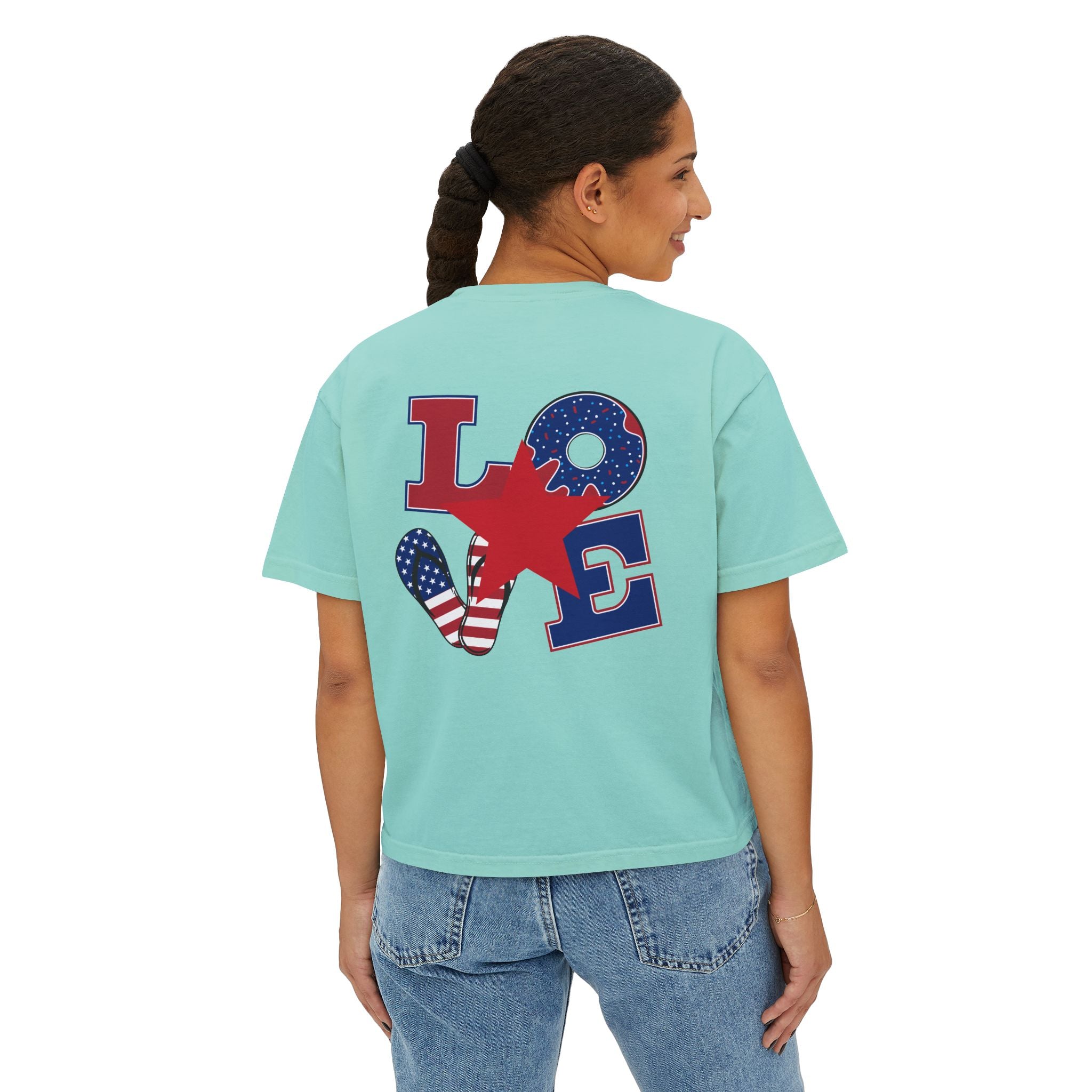 'Merica Peace Sign Boxy Tee — Patriotic 4th of July Women's Crop T-Shirt