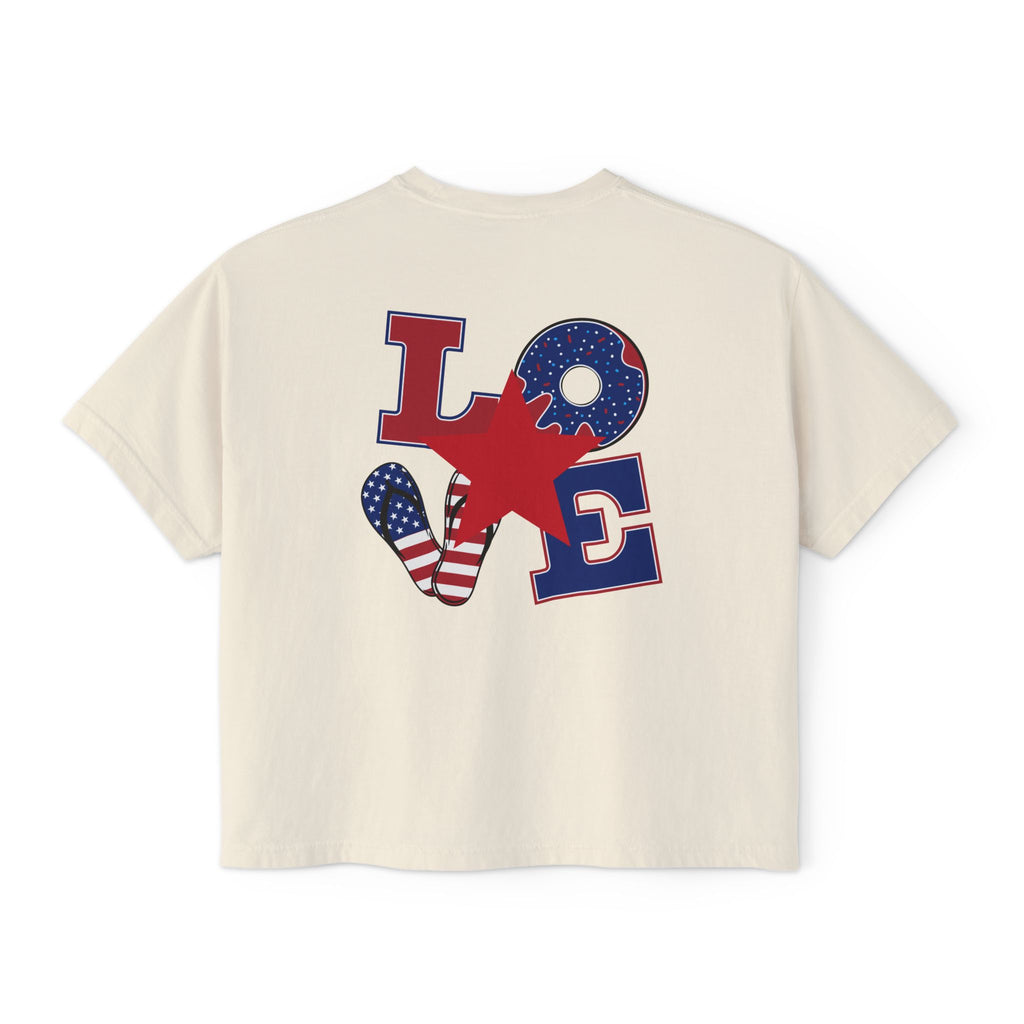 'Merica Peace Sign Boxy Tee — Patriotic 4th of July Women's Crop T-Shirt