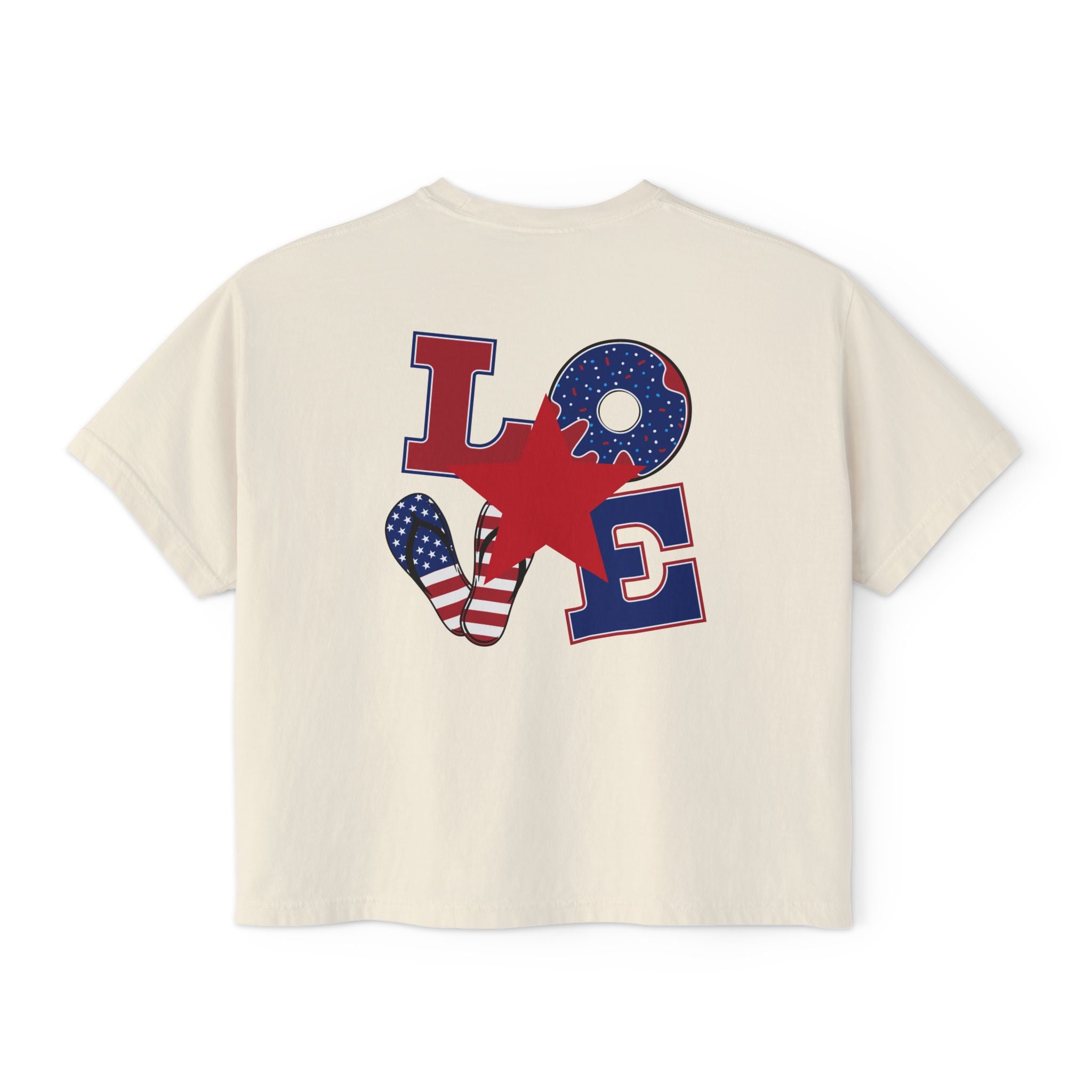 'Merica Peace Sign Boxy Tee — Patriotic 4th of July Women's Crop T-Shirt