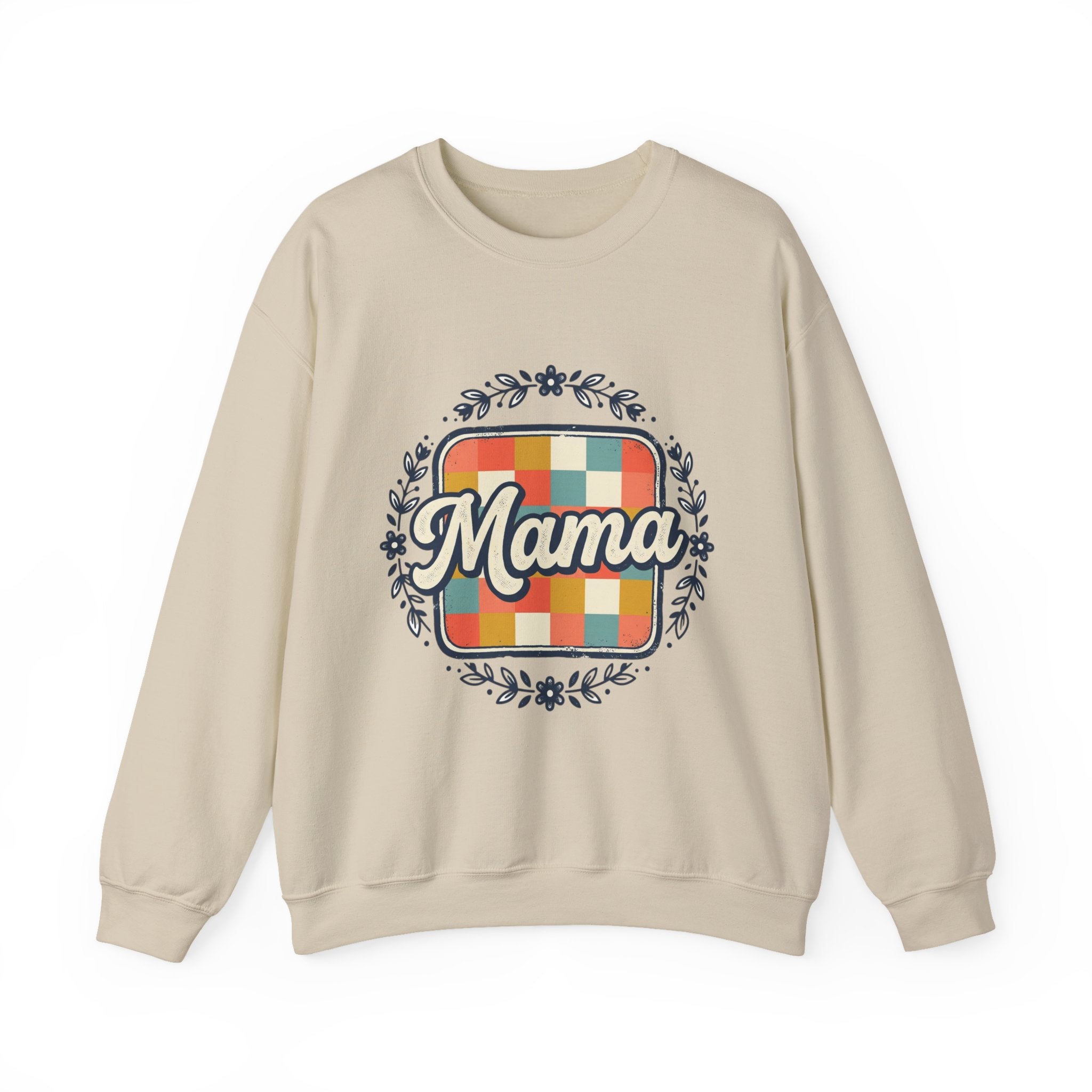 Mama Retro Plaid Crewneck Sweatshirt — Vintage Floral Mom Shirt