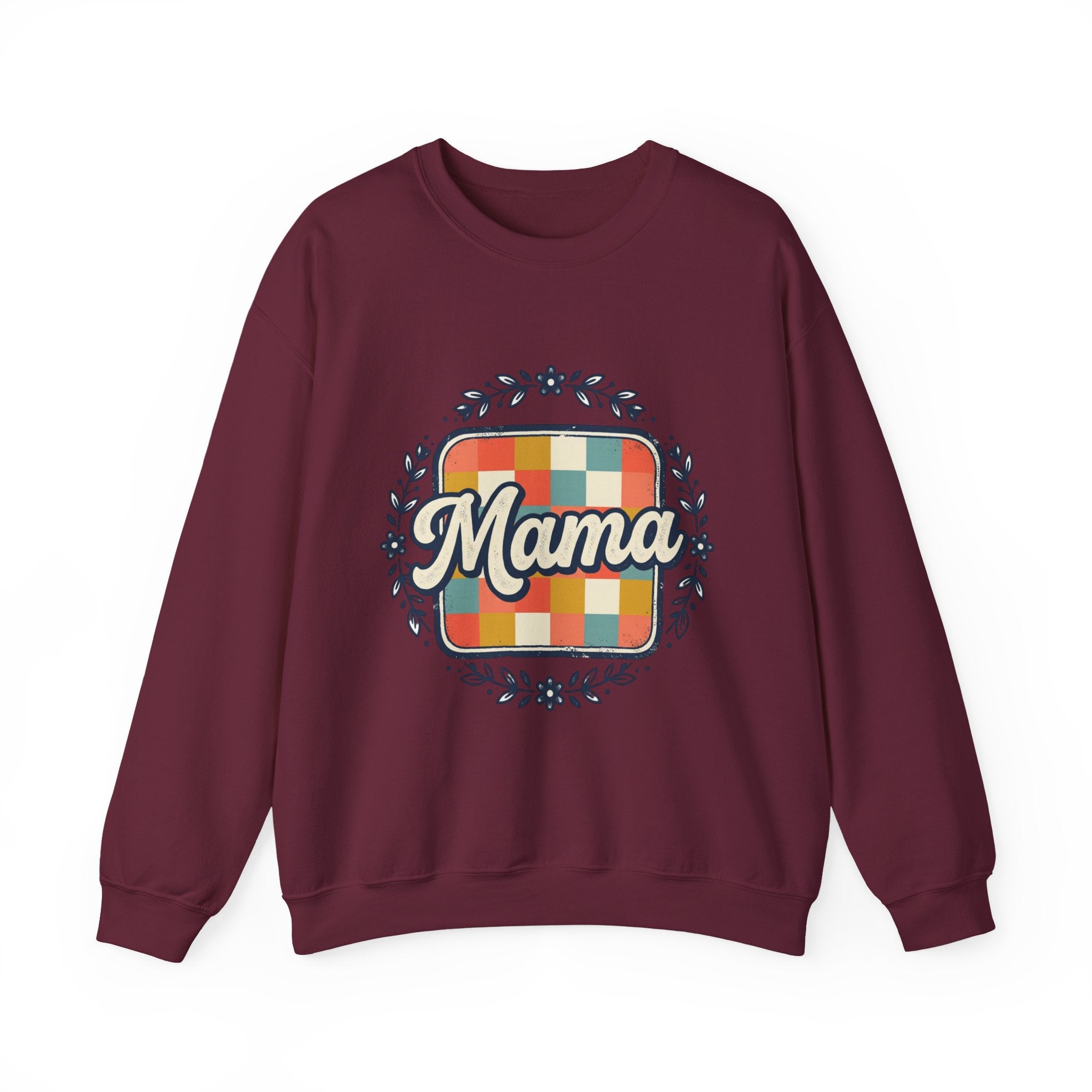 Mama Retro Plaid Crewneck Sweatshirt — Vintage Floral Mom Shirt