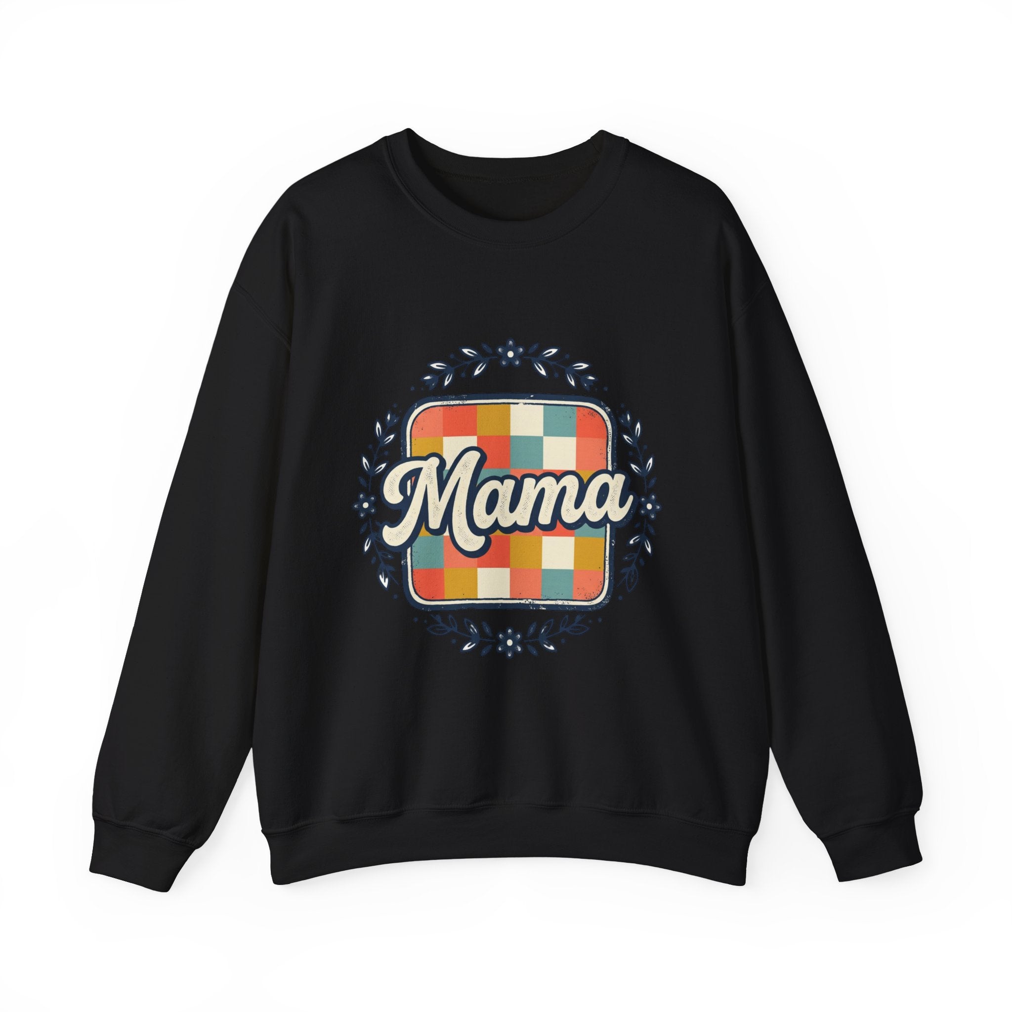 Mama Retro Plaid Crewneck Sweatshirt — Vintage Floral Mom Shirt