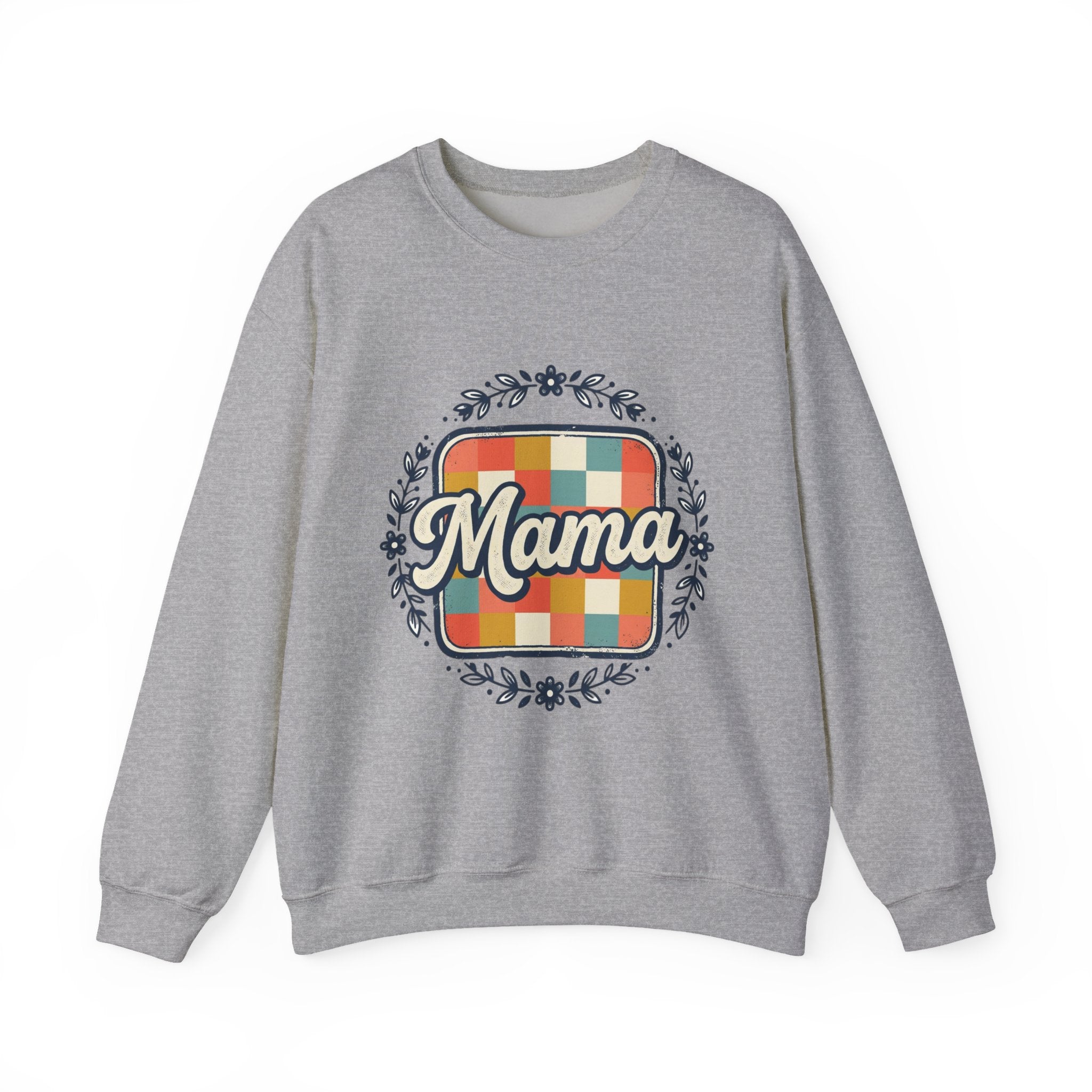Mama Retro Plaid Crewneck Sweatshirt — Vintage Floral Mom Shirt