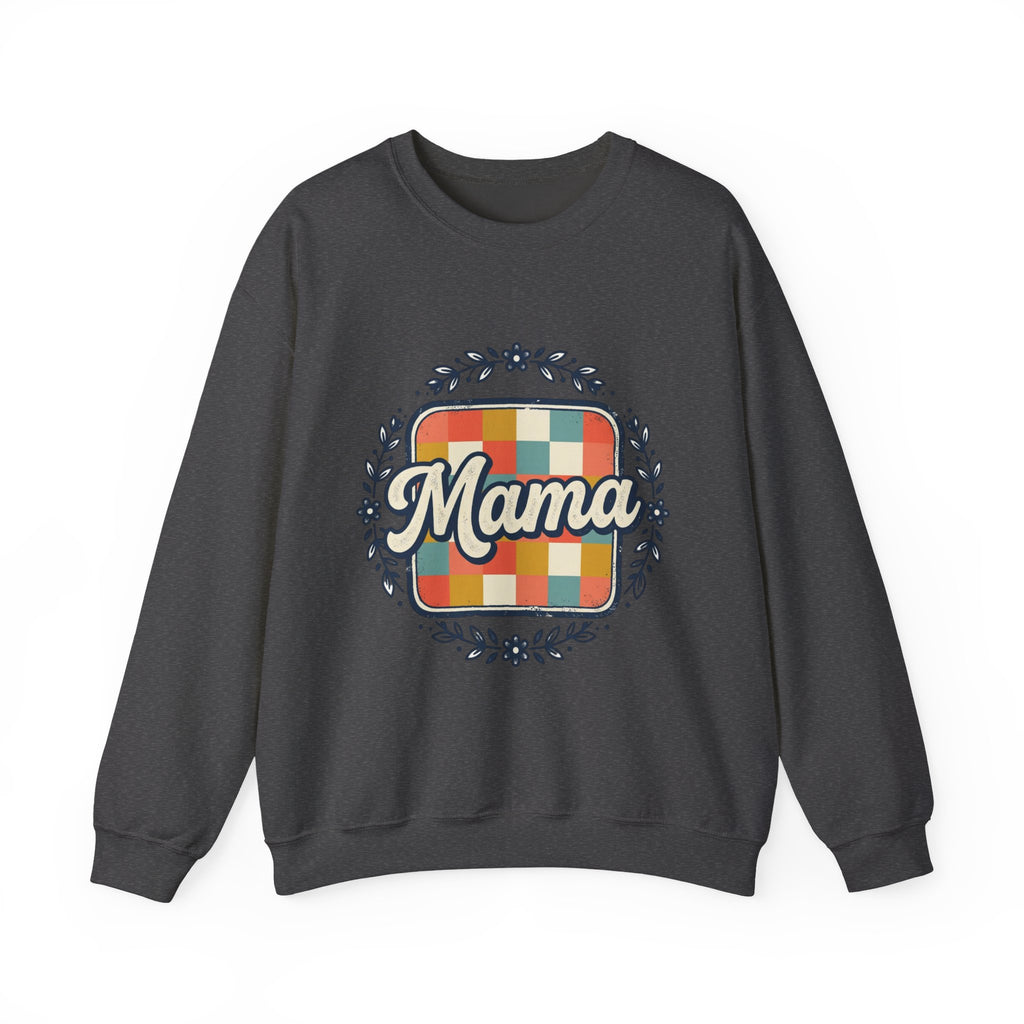 Mama Retro Plaid Crewneck Sweatshirt — Vintage Floral Mom Shirt