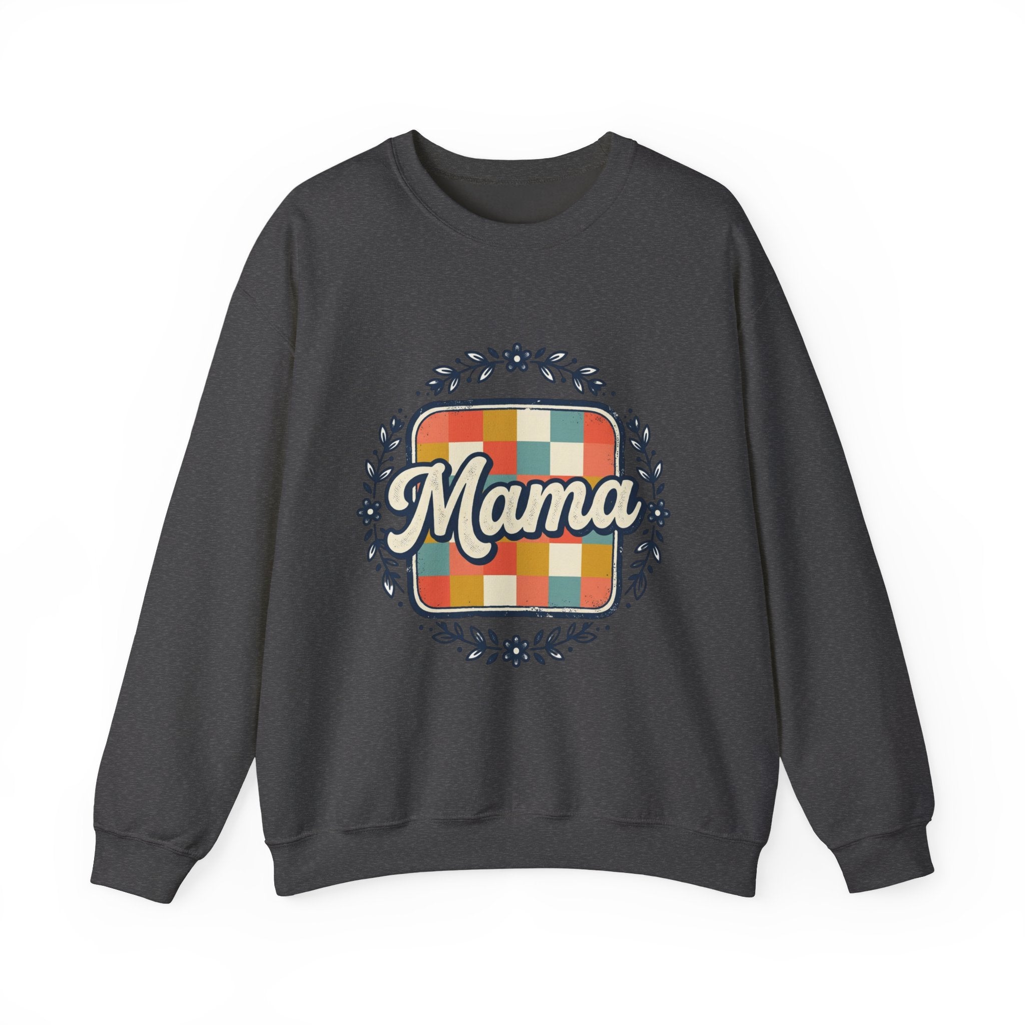 Mama Retro Plaid Crewneck Sweatshirt — Vintage Floral Mom Shirt