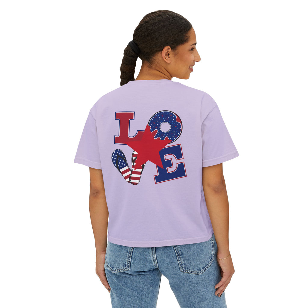 'Merica Peace Sign Boxy Tee — Patriotic 4th of July Women's Crop T-Shirt