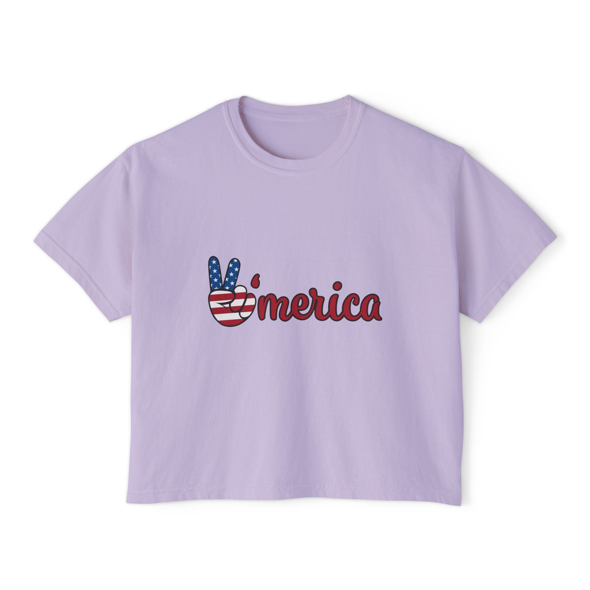 'Merica Peace Sign Boxy Tee — Patriotic 4th of July Women's Crop T-Shirt